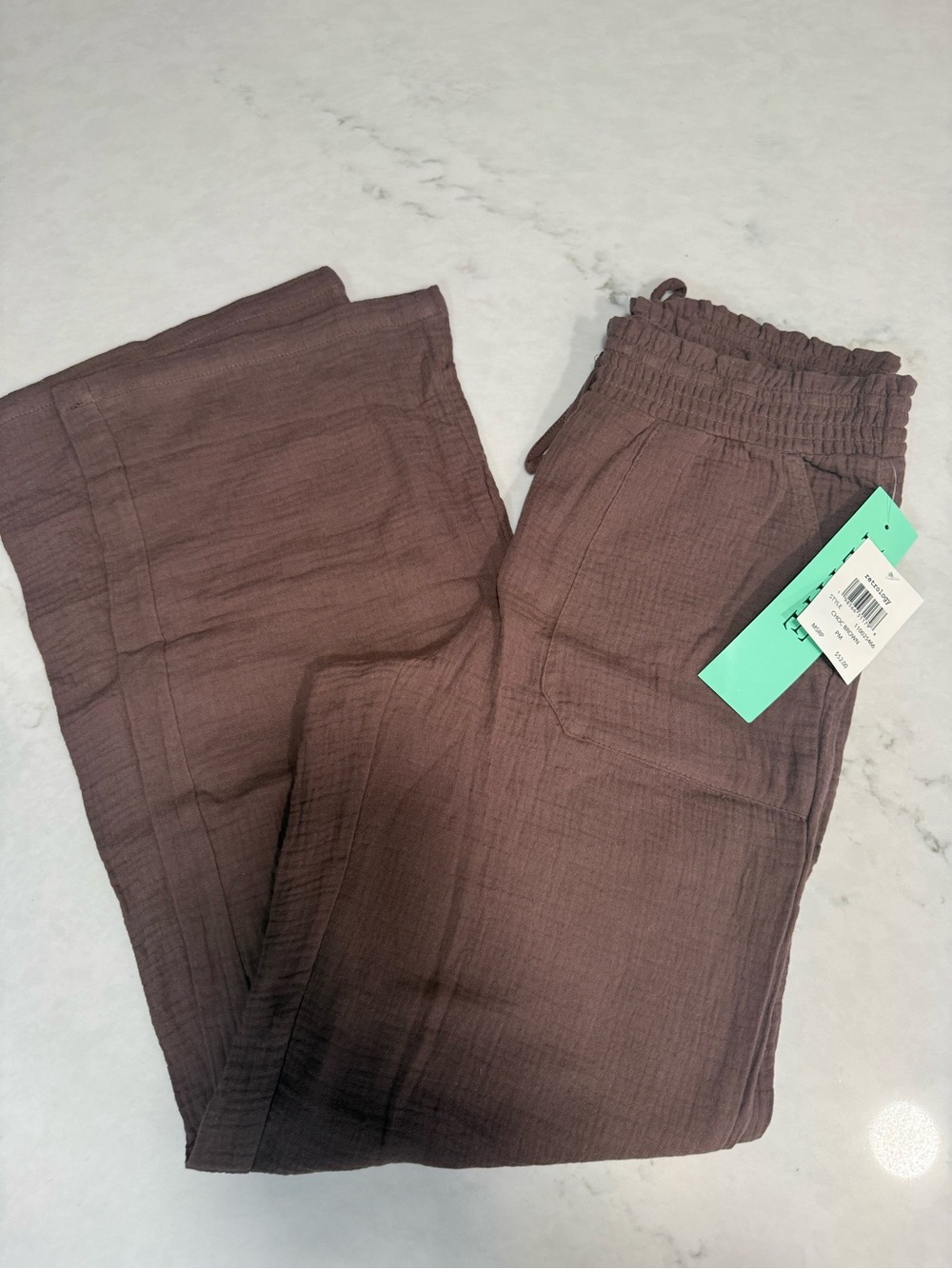 Elastic-Waist Wide Leg Pants in Mauve Brown